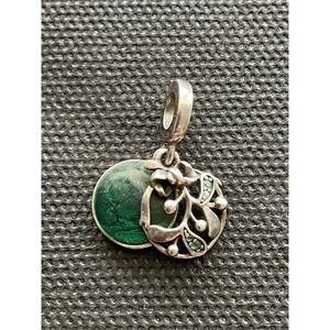 Pandora Mistletoe double dangle charm ALE 925 sterling silver green enamel
